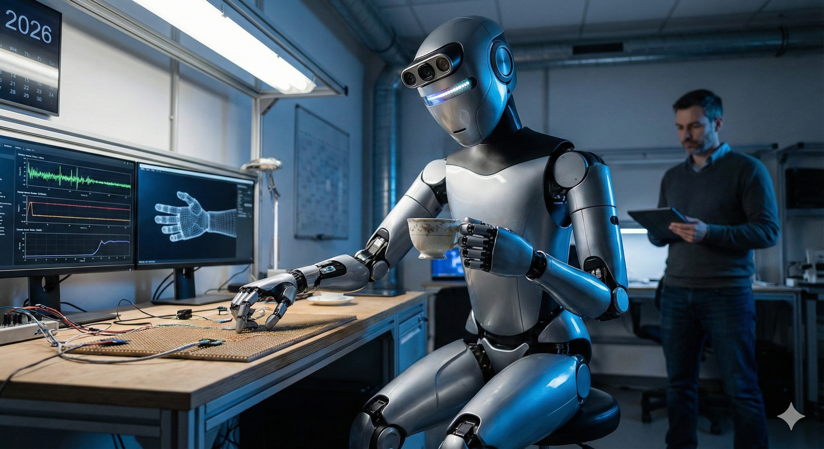 Foto generada por IA de una IA encarnada en un Robot Humanoide